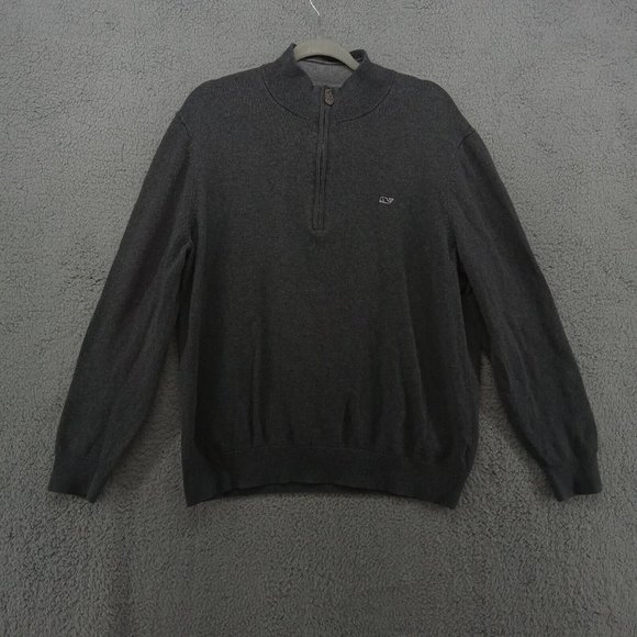 Vineyard Vines Other - Vineyard Vines Sweater Mens Large Gray Quarter Zip Cotton Cashmere Blend Whale